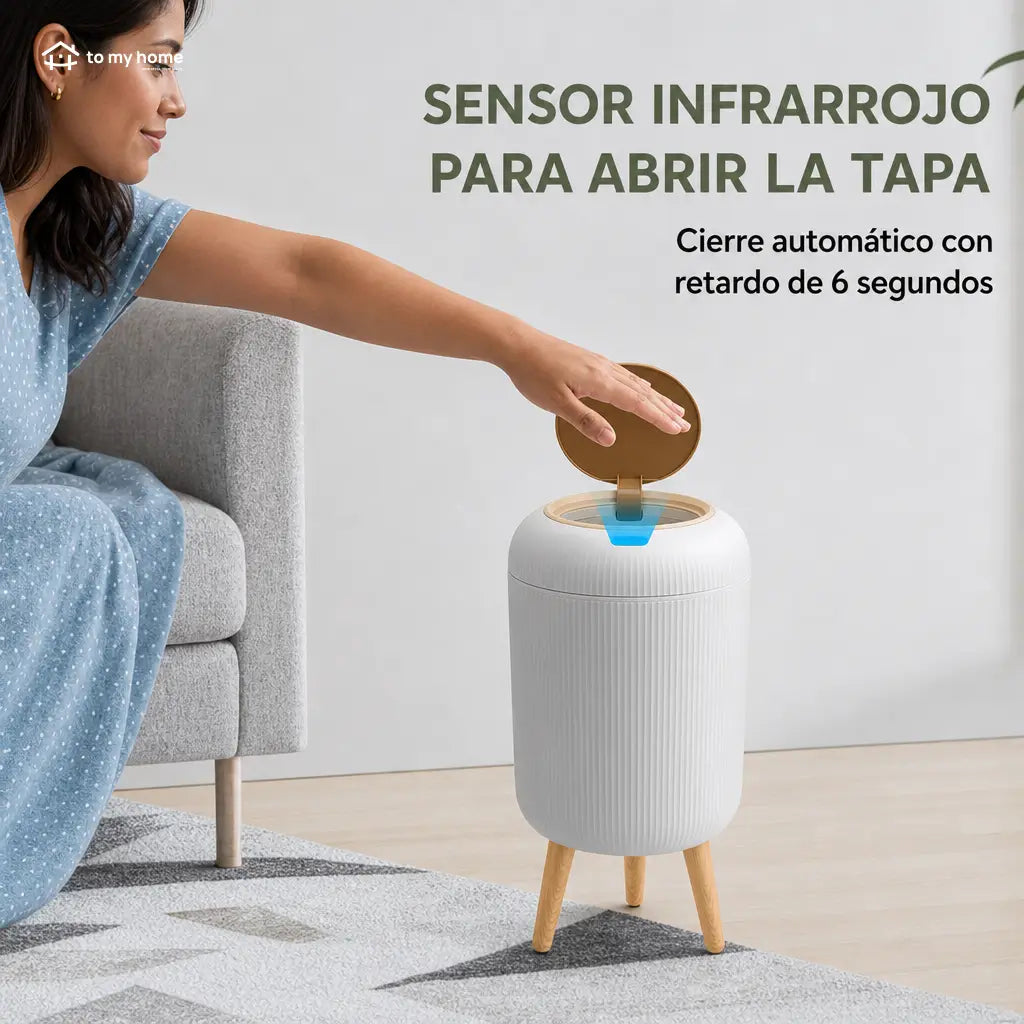 Basurero compacto inteligente con sensor de movimiento impermeable, bolsa oculta y patas desmontables para uso diario en sala, baño, recámara u oficina