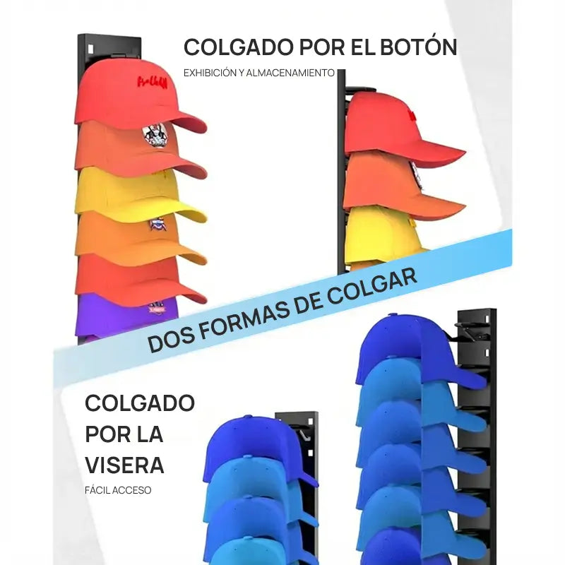 Kit 2 organizadores de gorras de pared con soporte adhesivo, para puerta o closet, exhibición y almacenamiento de hasta 18 gorras de forma práctica