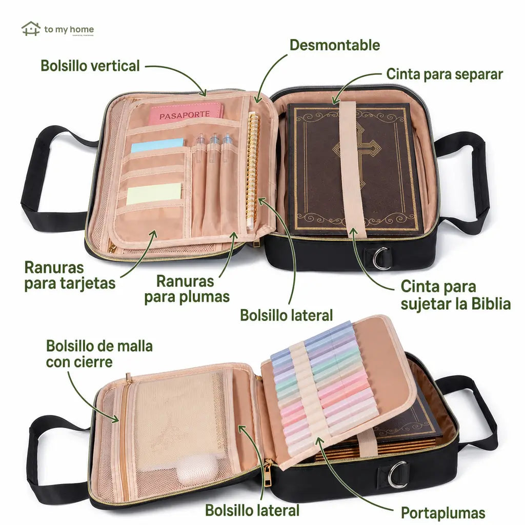Funda organizadora para Biblia con kit de marcadores, correa ajustable y compartimentos para estudio bíblico en iglesia y casa