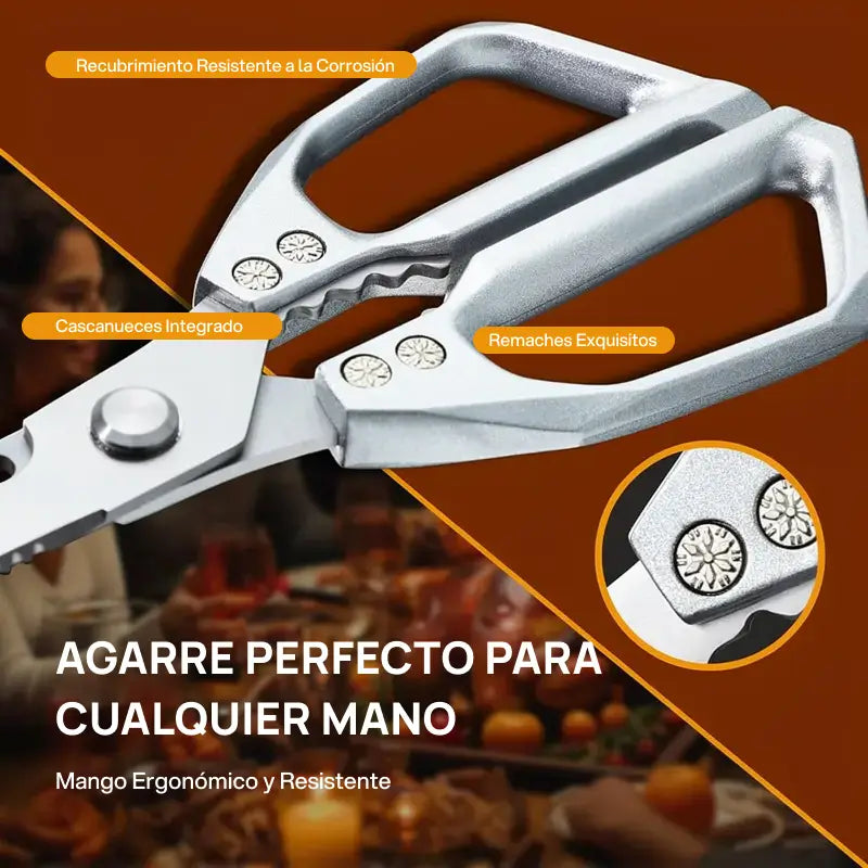 Tijeras de cocina profesionales en acero inoxidable, para carnes, aves, huesos, cortes precisos y uso culinario multifuncional, indispensables en hogar o cocina profesional