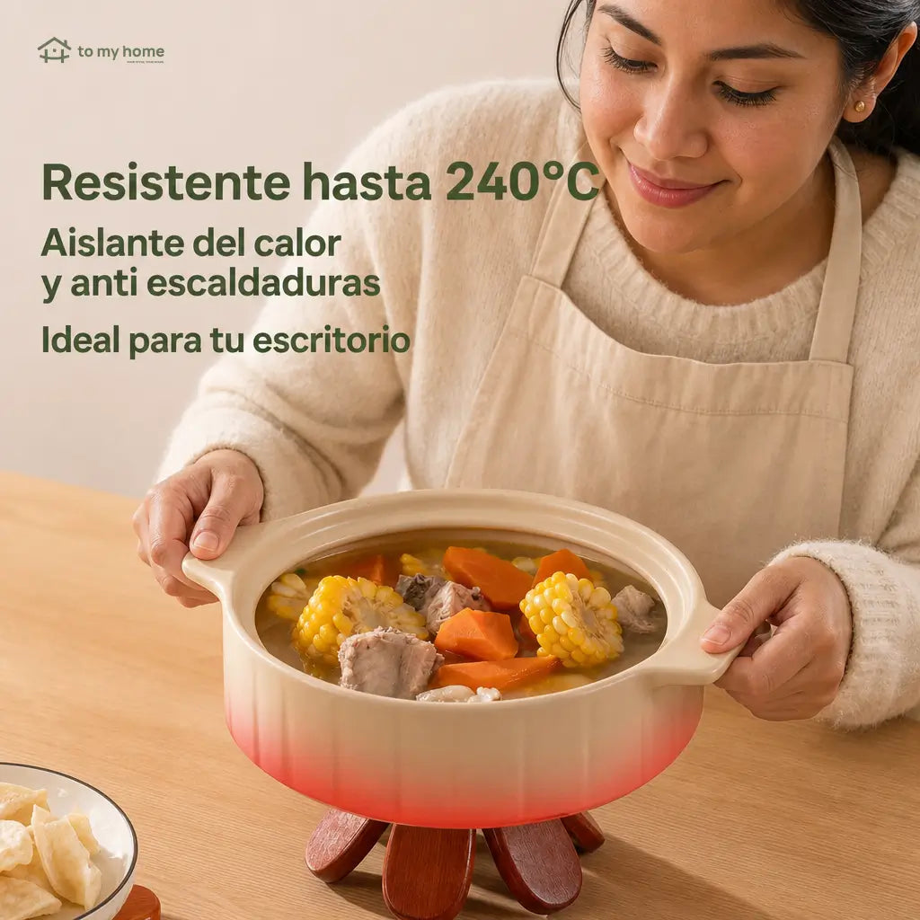 Set de portavasos y salvamanteles de madera resistente al calor con diseño plegable para ollas, platos, tazas y mesa diaria