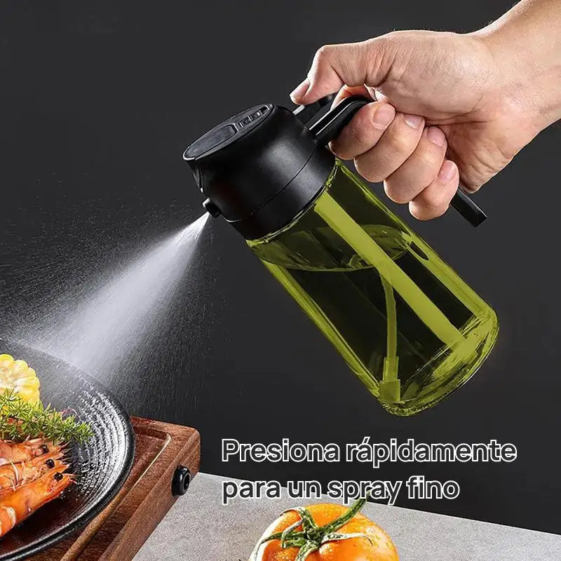 Kit 2 pulverizadores de aceite y vinagre 470 ml en vidrio oscuro, spray 2 en 1, apto para cocina, air fryer o parrilla de forma práctica