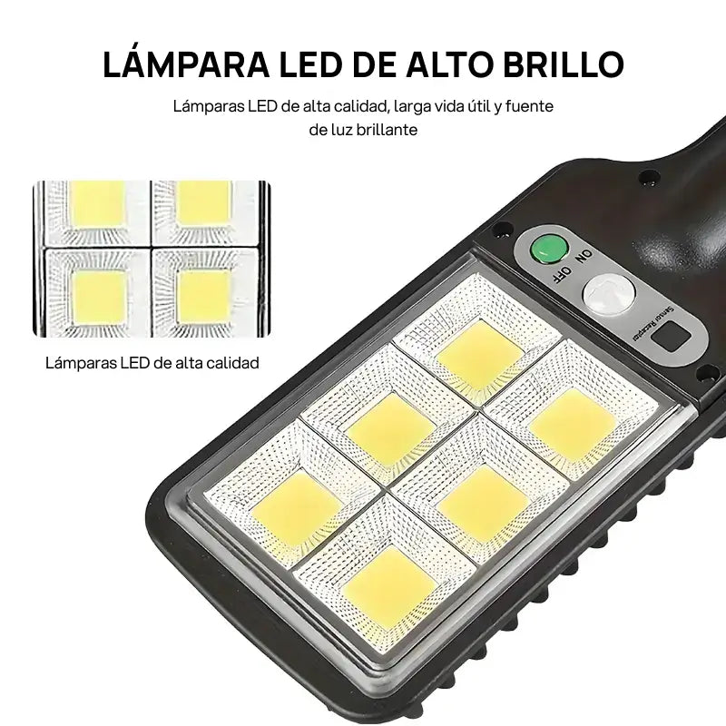 Juego de 4 luces solares LED para exteriores con 120 focos, control remoto, sensor de movimiento y tres modos de iluminación eficiente