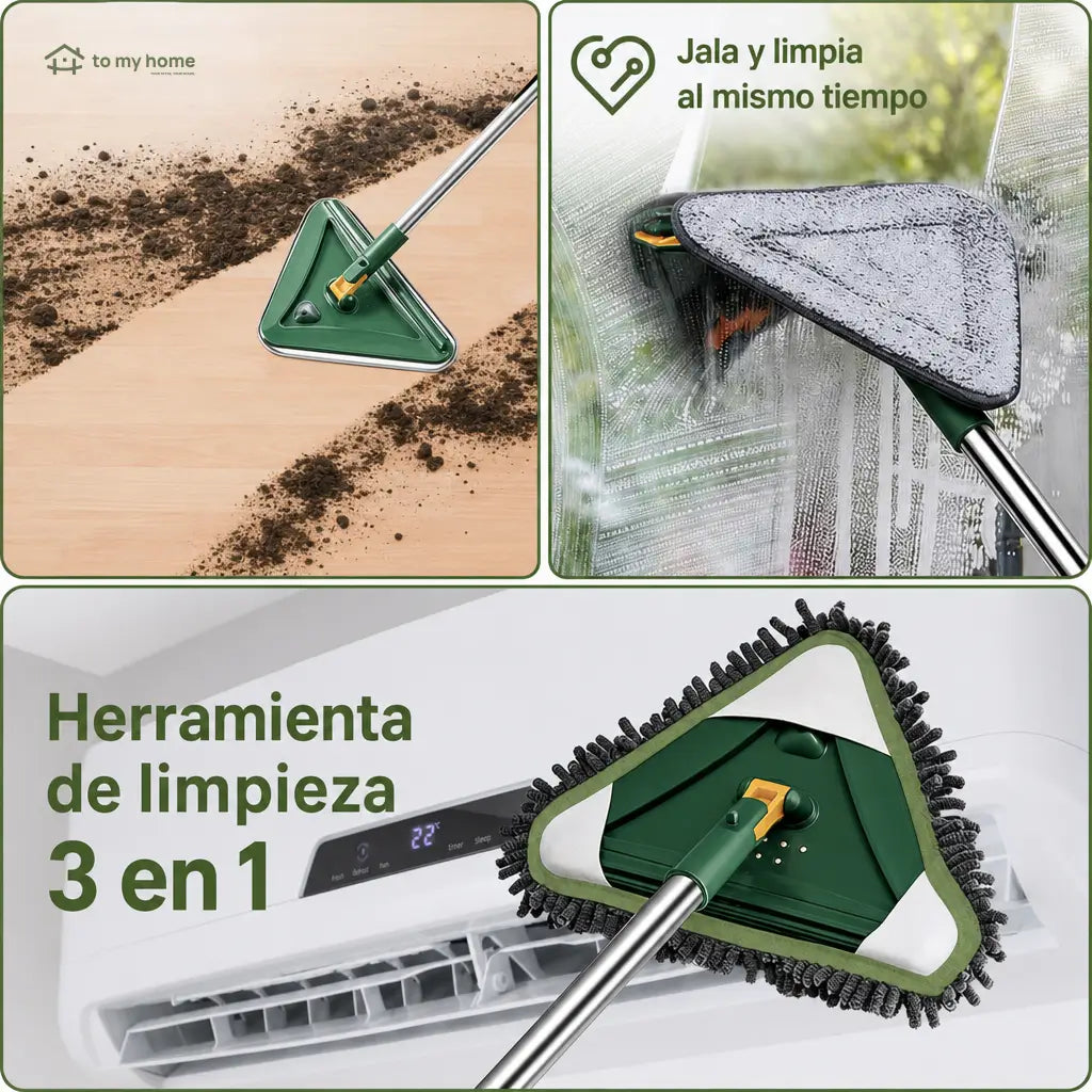 Trapeador de microfibra para paredes con mango ajustable y cabezal 360°, ideal para techos, ventiladores, ventanas, zoclos y pisos del hogar