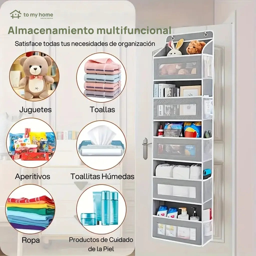 Organizador colgante para puerta de 5 niveles con 10 bolsillos grandes para baño, recámara, clóset y útiles escolares sin ocupar espacio extra