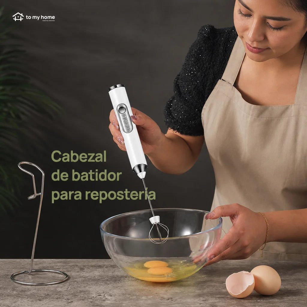 Batidor eléctrico de mano recargable USB-C con varillas desmontables para espumar leche, mezclar huevo y preparar café en casa fácilmente cada día