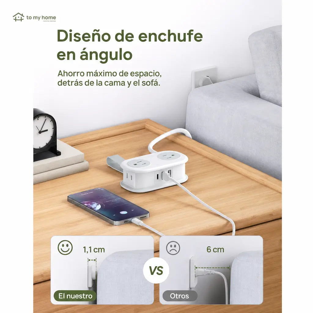 Multicontacto de viaje compacto con 4 tomas AC, USB-A y USB-C, cable de 1.25 m para hotel, crucero y escritorio ordenado