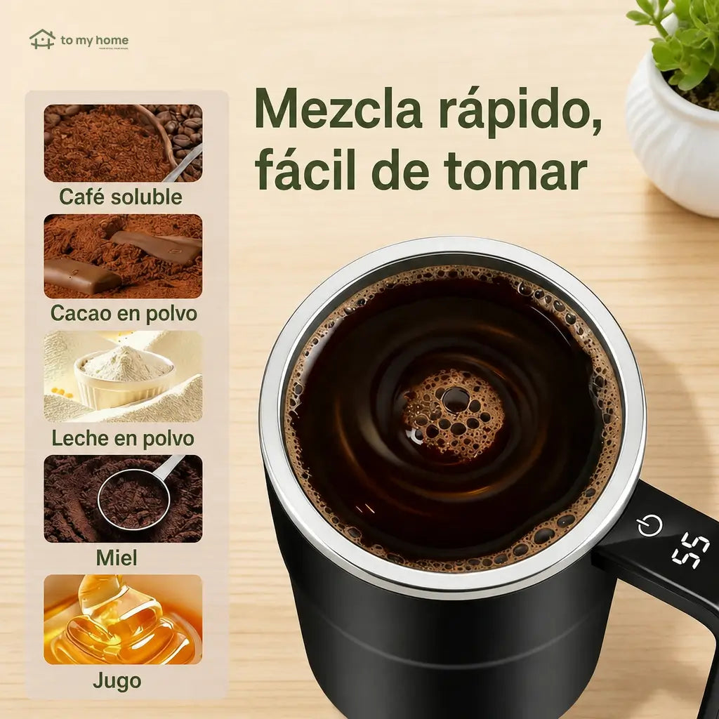 Taza mezcladora automática recargable con agitador magnético y termómetro LCD para café, leche y bebidas sin usar cuchara