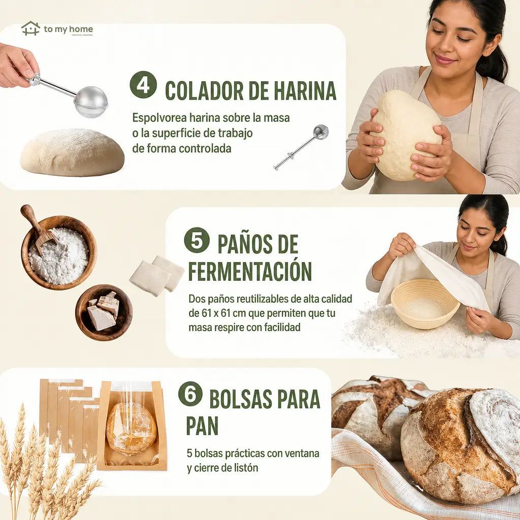 Kit completo para pan de masa madre con frasco de vidrio y canastas de silicón para hornear en casa artesanal