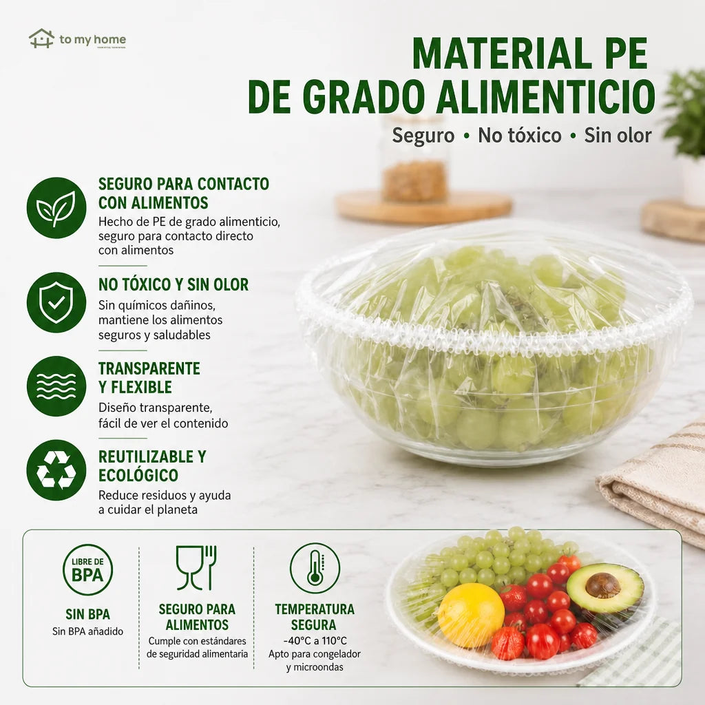 Cubiertas elásticas reutilizables para bowls, platos y recipientes, sin plástico adherente