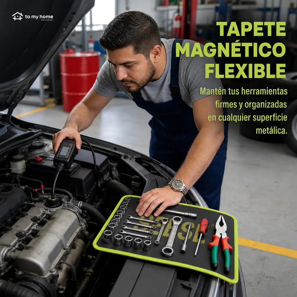 Set de 3 tapetes magnéticos flexibles de PVC antideslizante para organizar herramientas en taller, garaje y reparación auto sin perder piezas metálicas