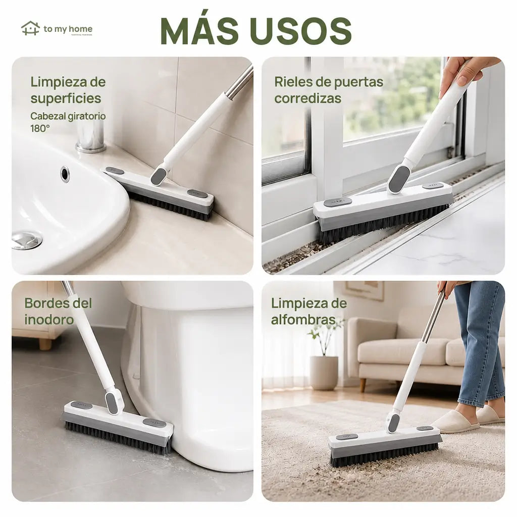 Cepillo limpiador 360° con mango ajustable de acero para pisos, juntas y esquinas