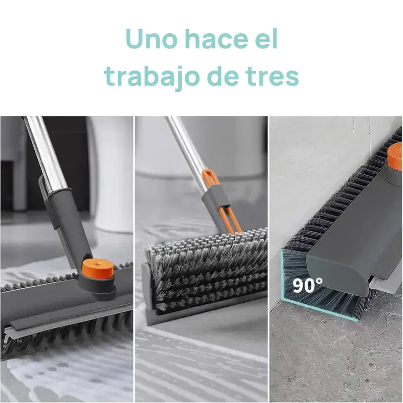 Cepillo de limpieza 3 en 1 para pisos con mango largo y cerdas rígidas, ideal para baño, ducha, garage y terrazas con resistencia total