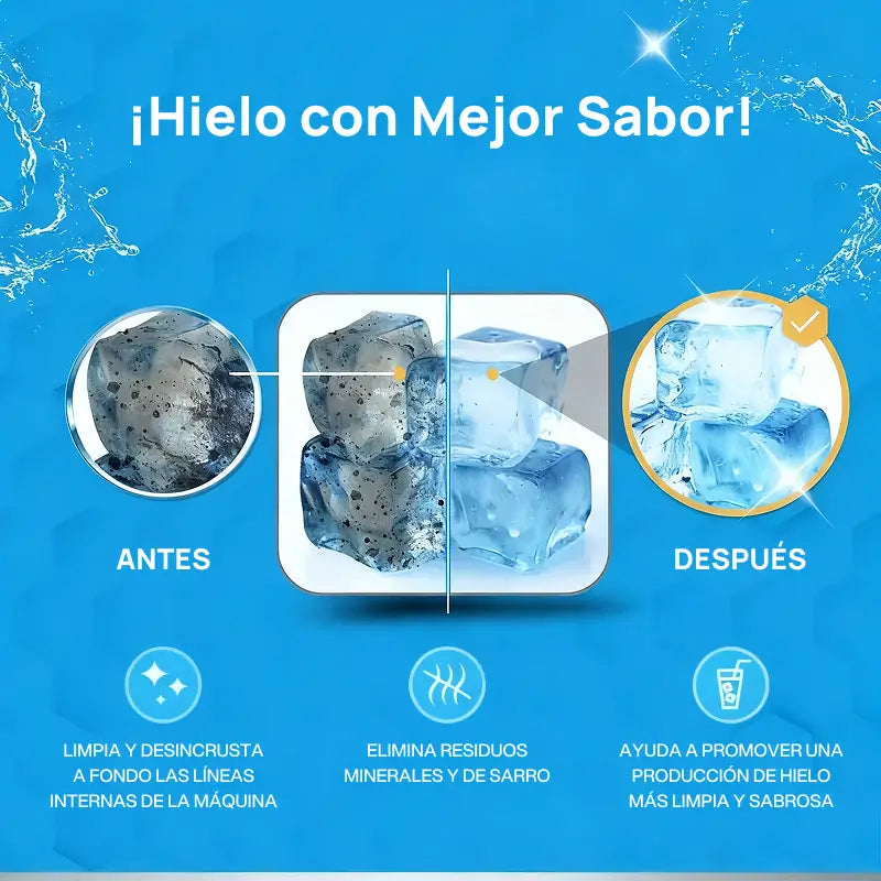 Limpiador en tabletas para máquina de hielo, 24 unidades activas que eliminan sarro de manera segura y eficaz, garantizando hielo puro y limpio