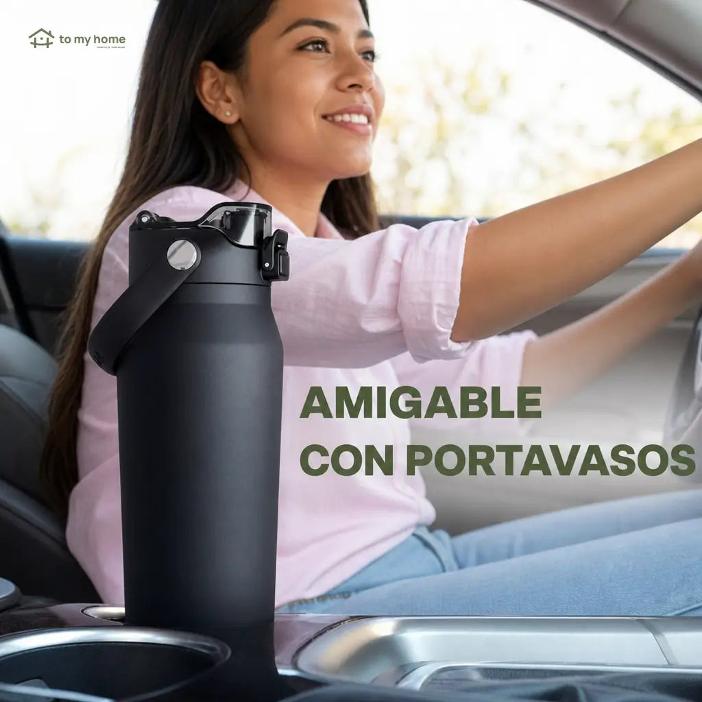Termo para agua de acero inoxidable 946 ml con popote y boquilla, base antiderrapante para gimnasio, clases y traslados diarios sin derrames
