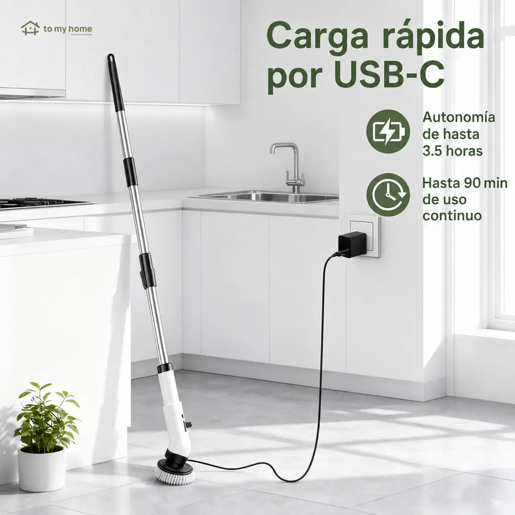 Cepillo eléctrico giratorio inalámbrico IPX7 con 9 cabezales y mango extensible para limpieza profunda de baño, cocina, azulejos y auto