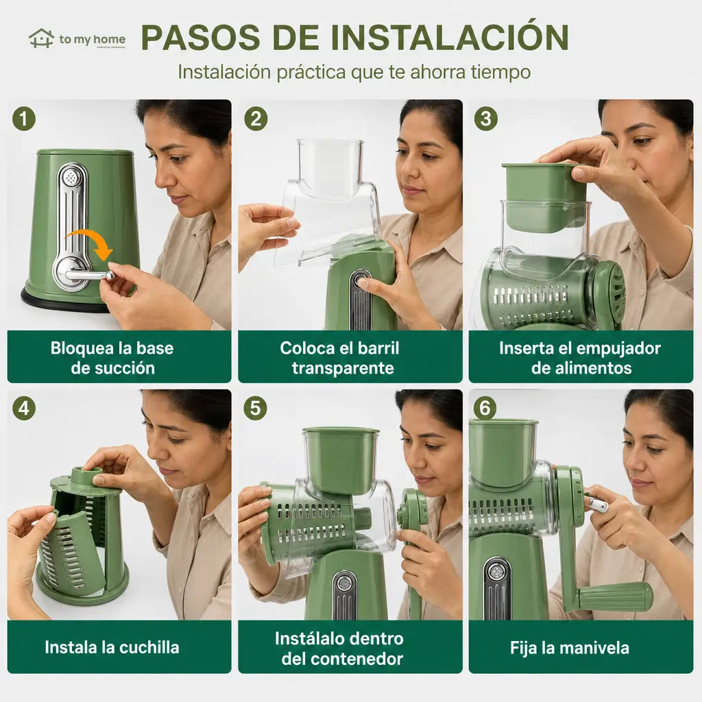 Rallador rotativo de queso con 5 cuchillas intercambiables y base de succión para verduras, frutas y cocina diaria segura en casa