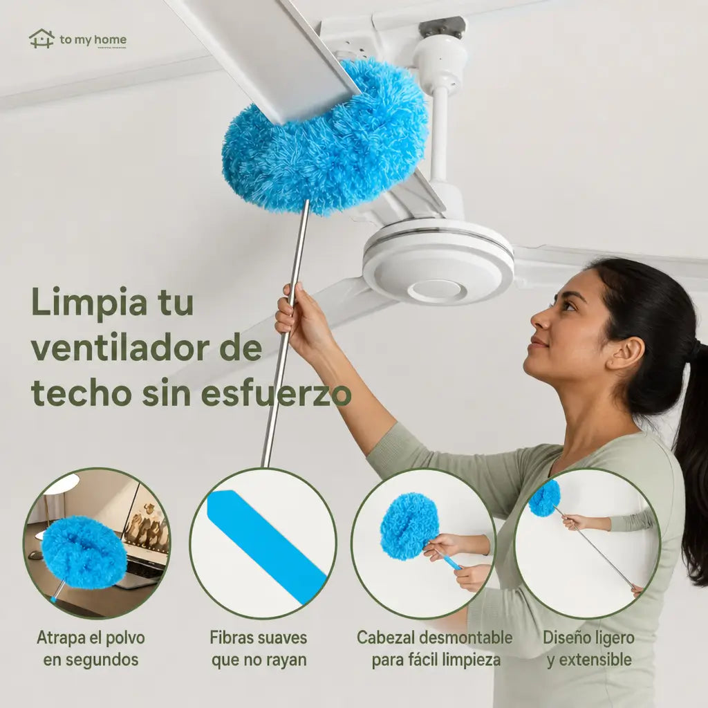 Plumero extensible de microfibra para ventilador de techo, atrapa polvo en aspas, paredes y rincones altos para limpieza ligera diaria
