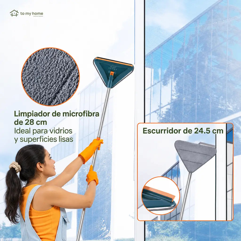 Trapeador de microfibra para paredes con mango ajustable y cabezal 360°, ideal para techos, ventiladores, ventanas, zoclos y pisos del hogar
