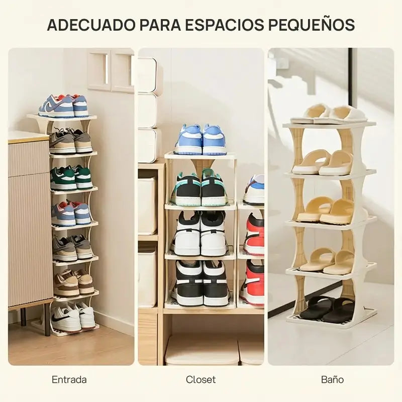 Zapatera vertical modular 6 a 9 niveles, estructura compacta, moderna y resistente, organización doméstica eficiente, maximiza espacio y mantiene orden en cualquier habitación