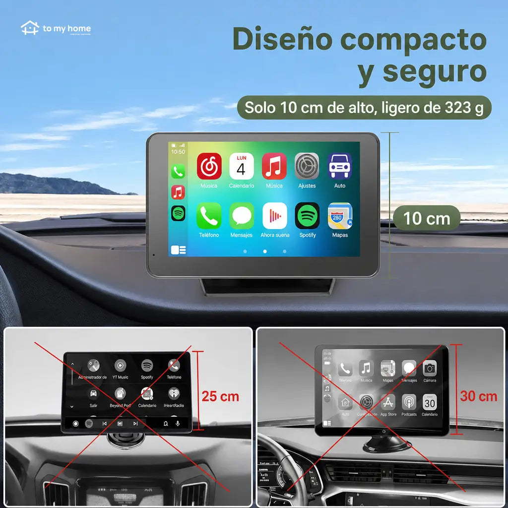 Pantalla CarPlay inalámbrica de 7 pulgadas con cámara nocturna para auto, compatible con Android y iPhone y audio Bluetooth, AUX o FM en carretera