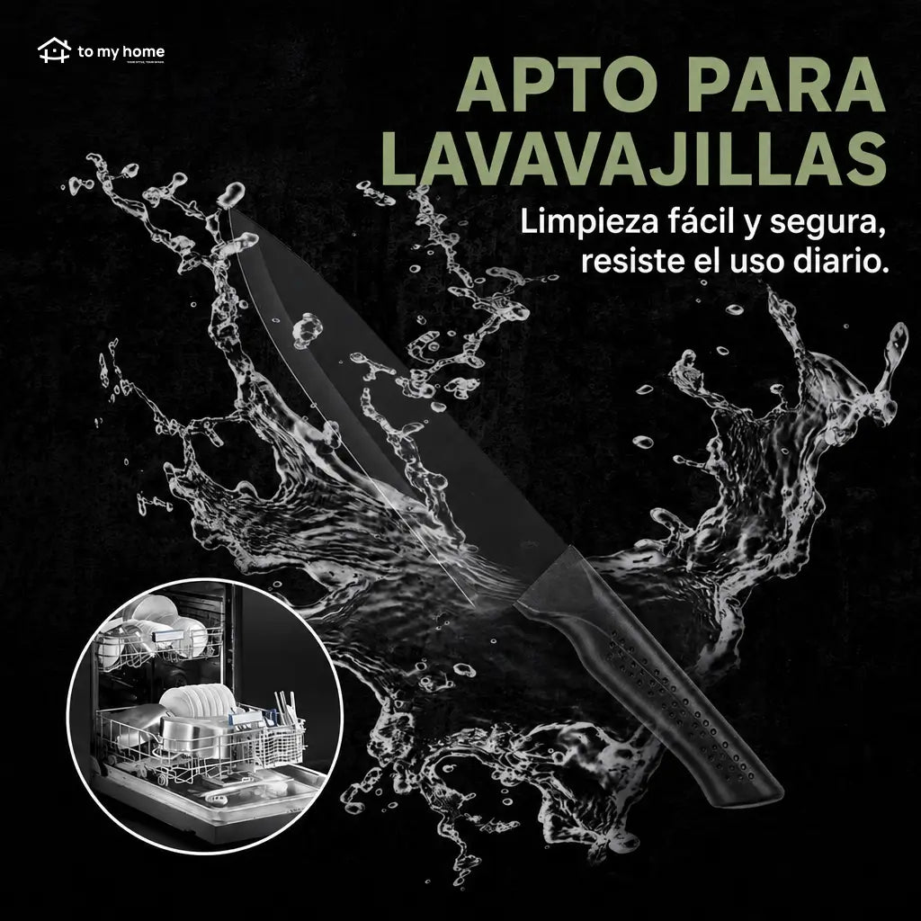 Set completo de cuchillos negros de 8 piezas resistentes al óxido con tijeras y bloque para cocina diaria en tu hogar con cortes precisos