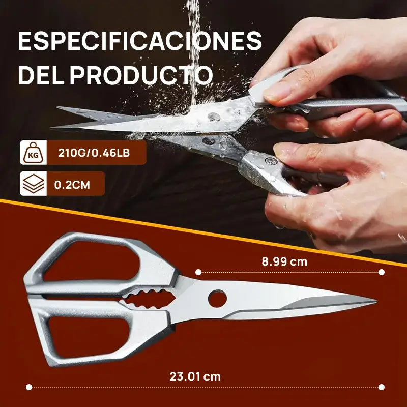 Tijeras de cocina profesionales en acero inoxidable, para carnes, aves, huesos, cortes precisos y uso culinario multifuncional, indispensables en hogar o cocina profesional