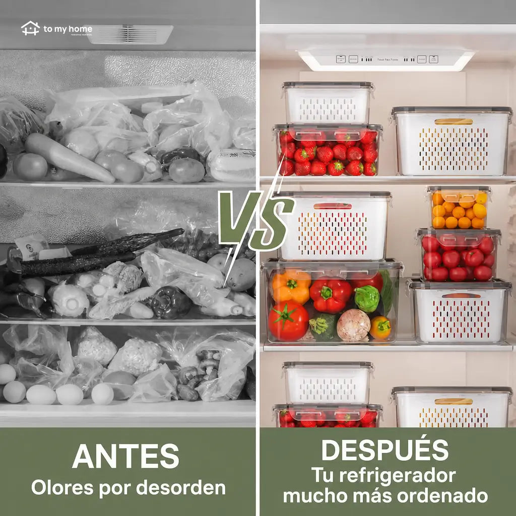 Set de 5 contenedores herméticos apilables con colador removible para frutas, verduras y comida fresca en refrigerador