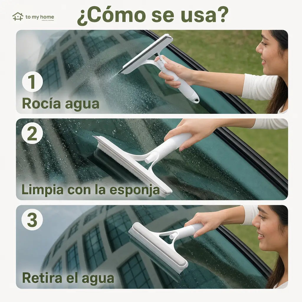 Limpiador de ventanas 3 en 1 con rociador, jalador y microfibra para parabrisas, mesas y vidrios del hogar sin marcas