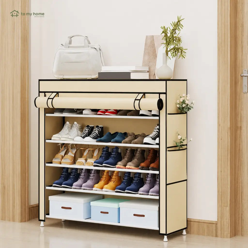 Zapatera vertical de 10 niveles con cubierta antipolvo, ajustable y compacta para organizar hasta 27 pares en casa sin ocupar mucho espacio