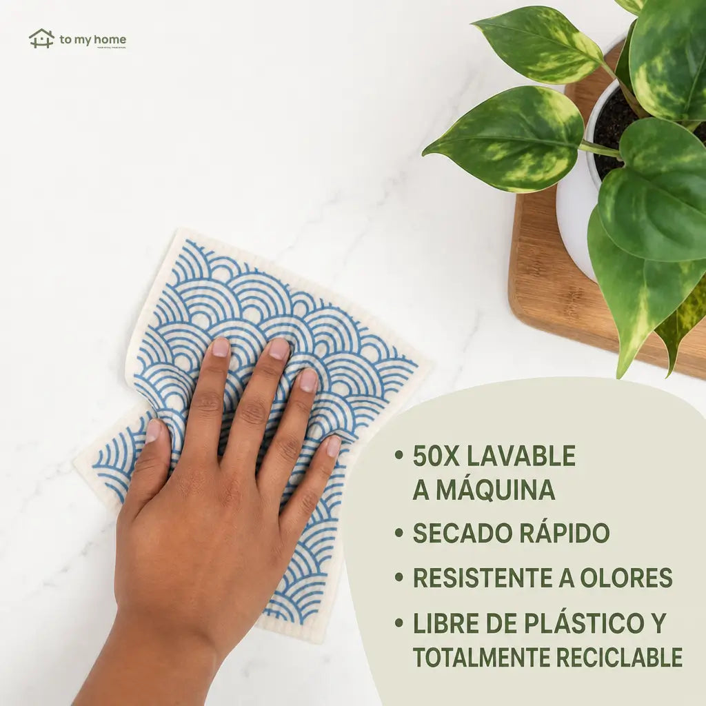 Paños suecos reutilizables para cocina, paquete de 5 piezas, súper absorbentes y biodegradables para limpiar superficies sin rayar ni olores diarios