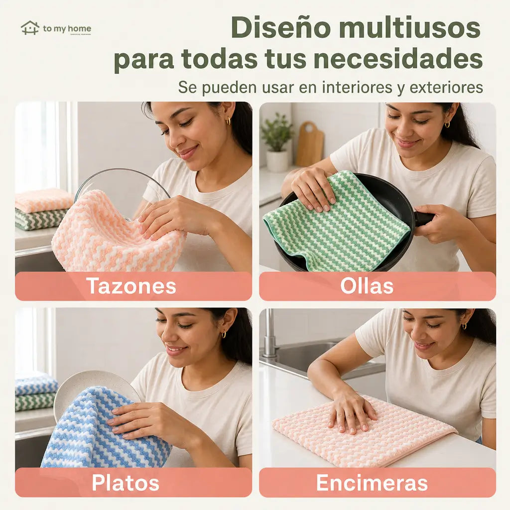 Paños de microfibra absorbentes sin pelusa, paquete de 10 toallas reutilizables para secar trastes y limpiar superficies del hogar sin rayas