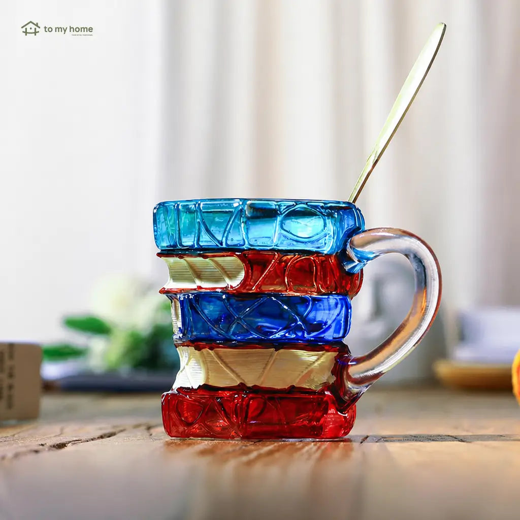 Mug de cerámica tipo libros apilados con pintura 3D multicolor, resistente al calor para amantes de la lectura y coleccionistas creativos