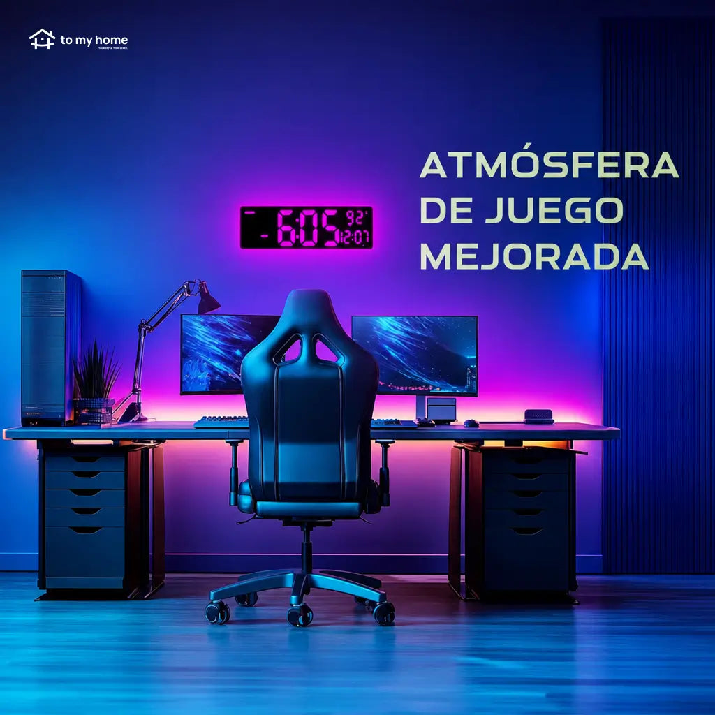 Reloj digital de pared LED 16.5 pulgadas con luz RGB, Bluetooth y alarmas dobles para sala, oficina, cocina o setup gamer