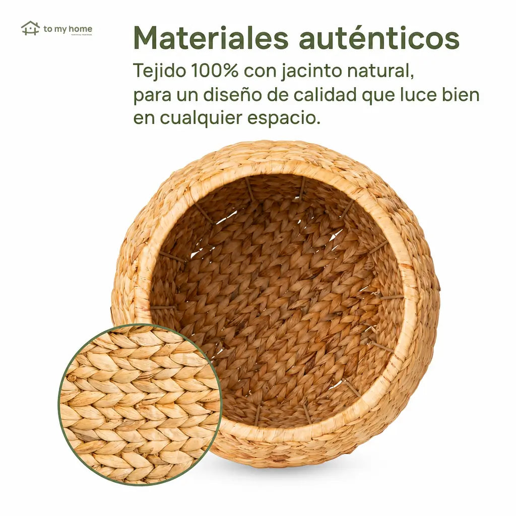 Cesto organizador multiusos de jacinto acuático con tapa y estructura reforzada para ordenar sala, recámara, entrada o cuarto infantil con estilo