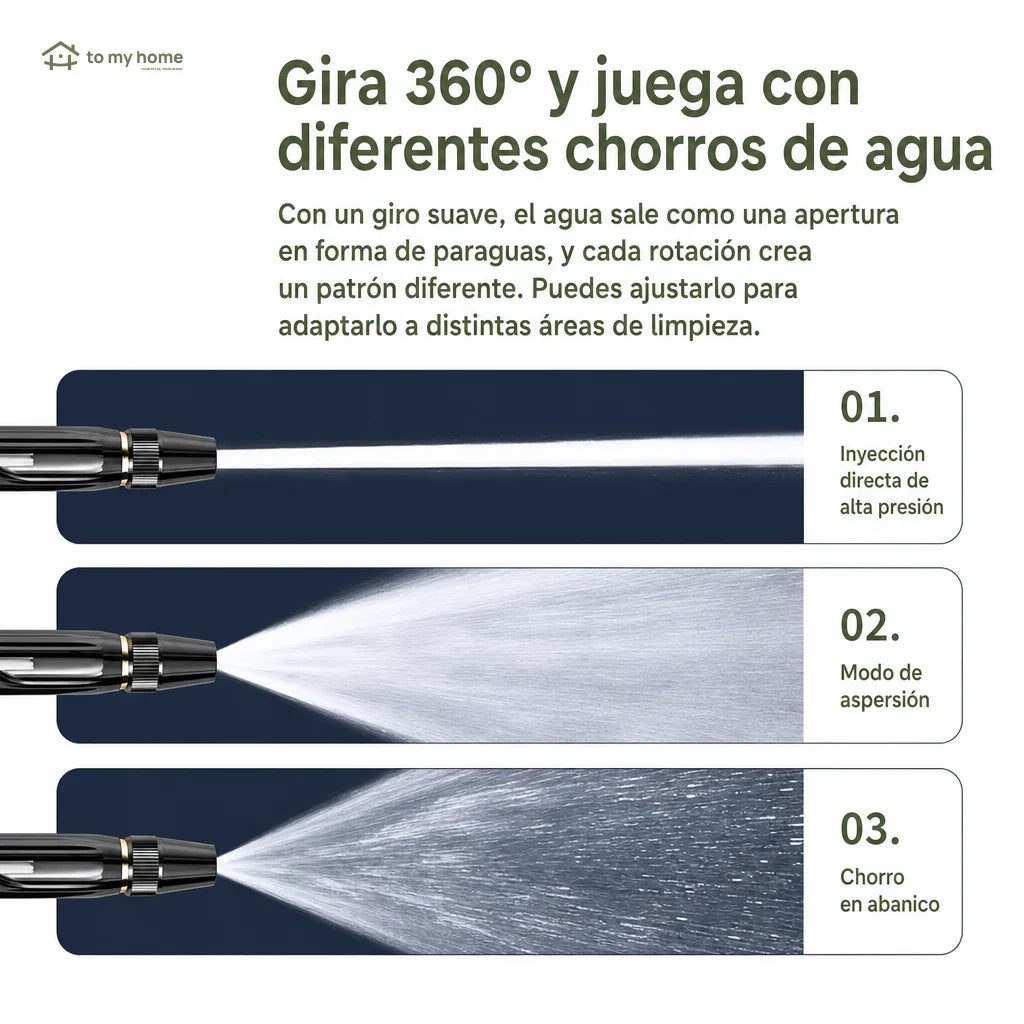 Pistola de agua a presión con boquilla reforzada y modos de rocío para lavar autos, regar plantas y limpiar patios en casa