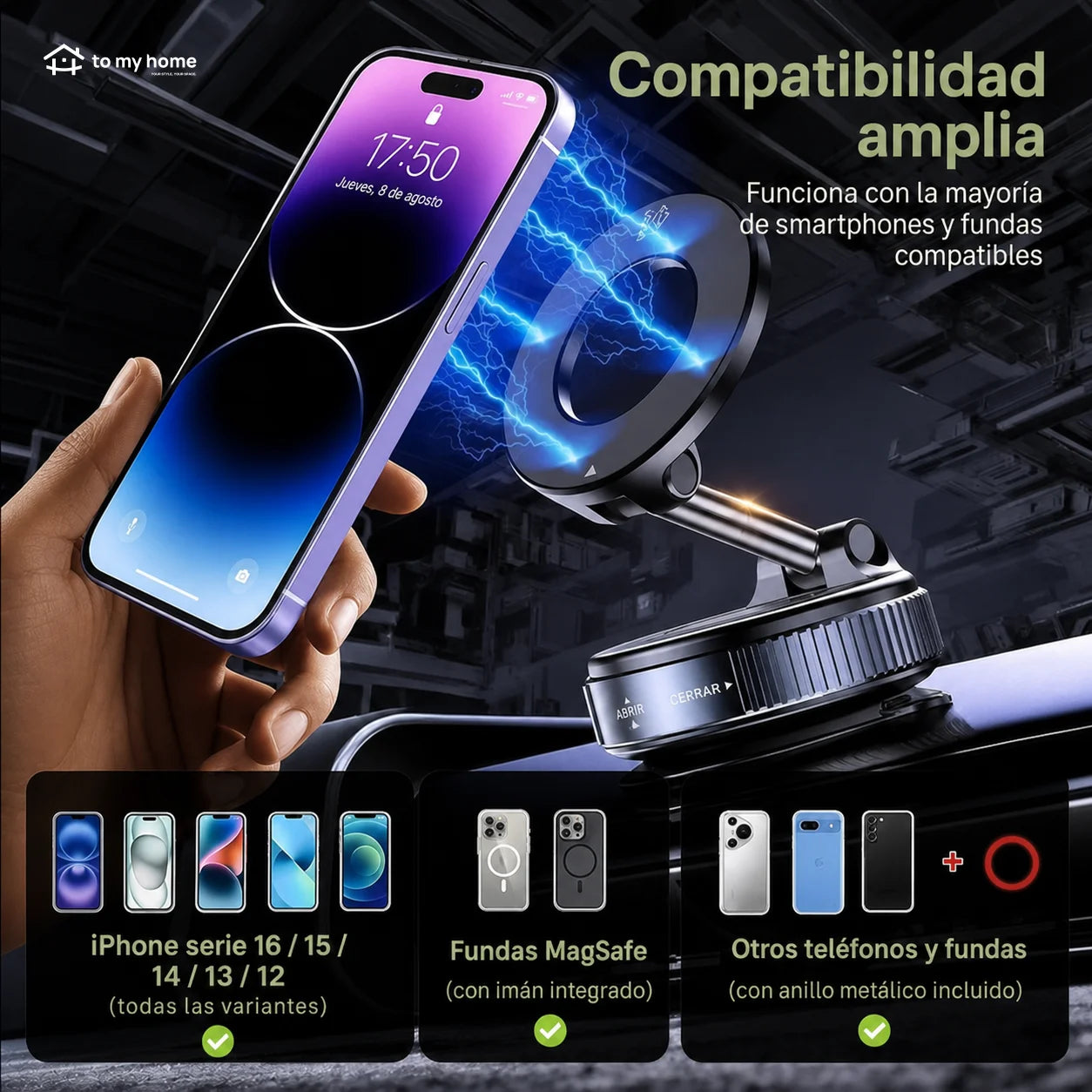 Soporte Magnético Universal Celular Ventosa Vacío Fuerte Plegable Auto Tablero Gimnasio Espejo Baño Compatible con Todo Smartphone y Vehículo Moderno Útil
