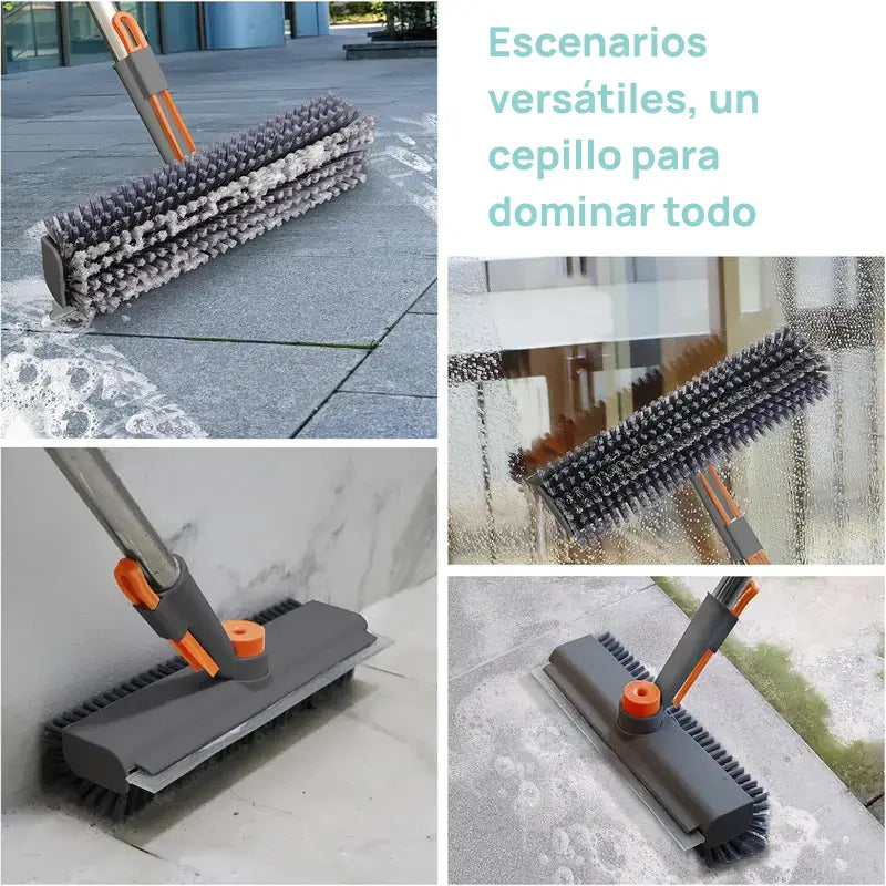 Cepillo de limpieza 3 en 1 para pisos con mango largo y cerdas rígidas, ideal para baño, ducha, garage y terrazas con resistencia total