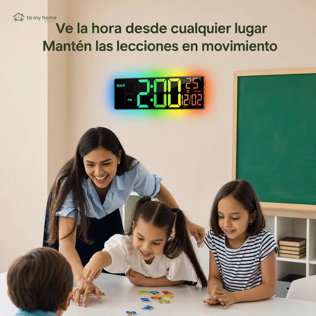Reloj digital de pared LED 16.5 pulgadas con luz RGB, Bluetooth y alarmas dobles para sala, oficina, cocina o setup gamer