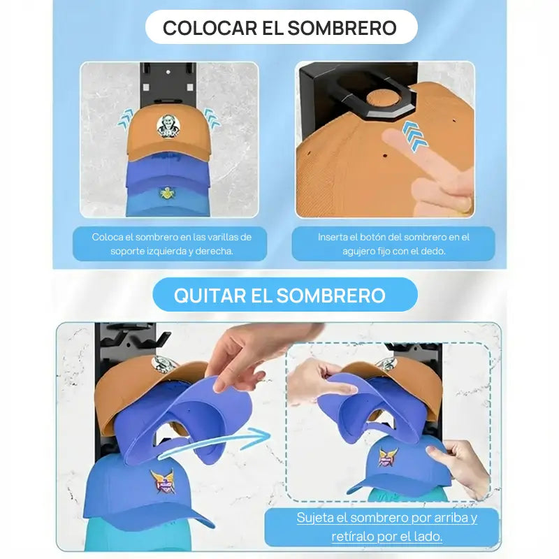 Kit 2 organizadores de gorras de pared con soporte adhesivo, para puerta o closet, exhibición y almacenamiento de hasta 18 gorras de forma práctica