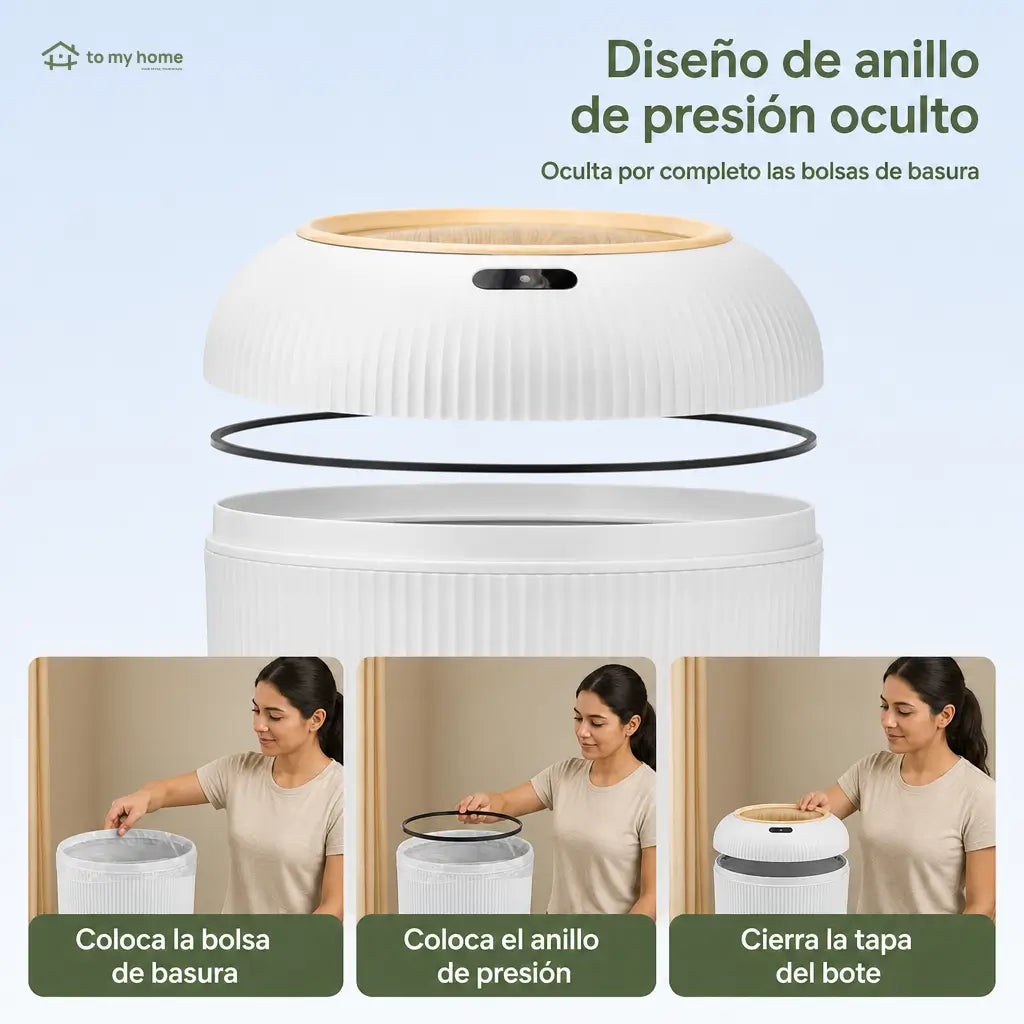 Basurero compacto inteligente con sensor de movimiento impermeable, bolsa oculta y patas desmontables para uso diario en sala, baño, recámara u oficina