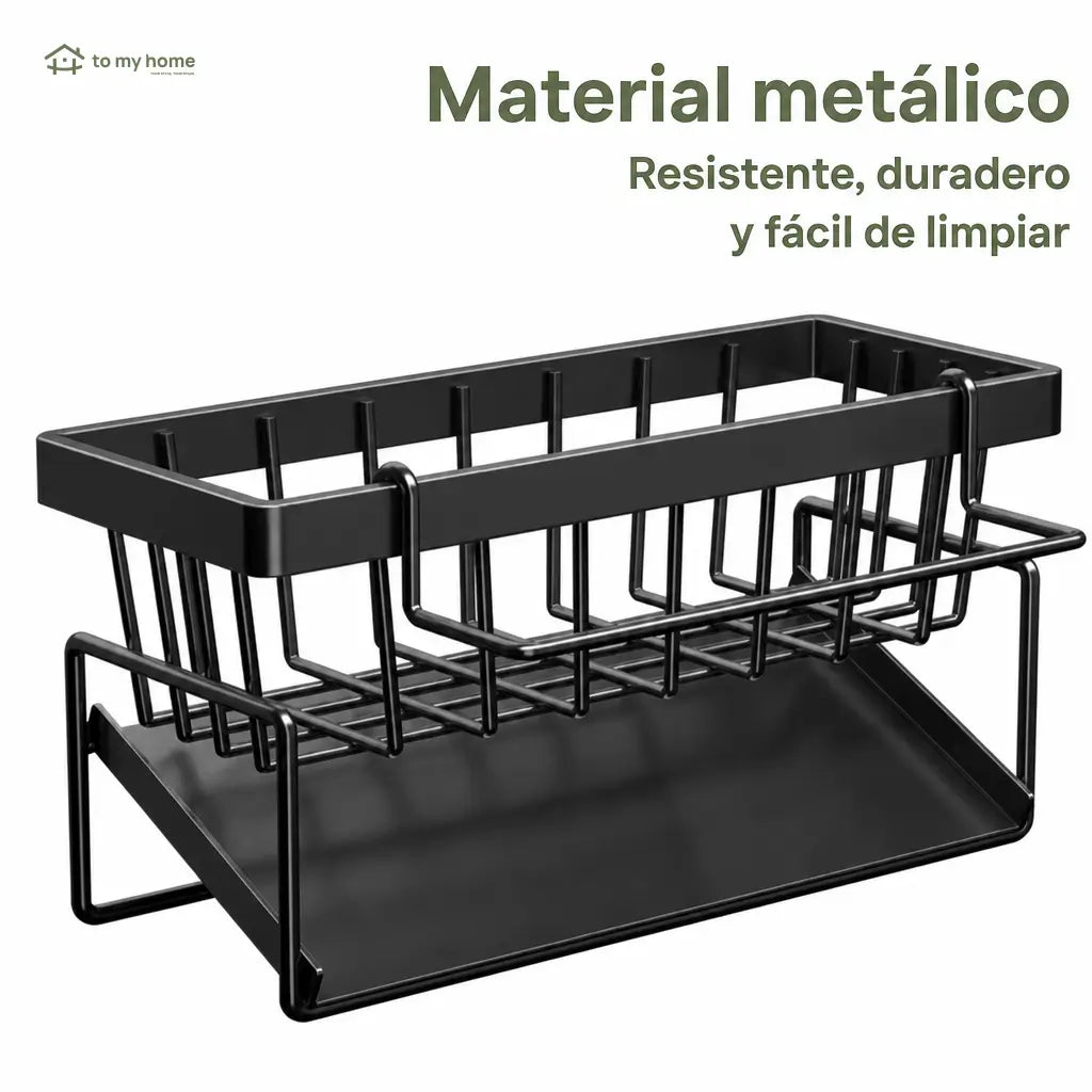 Organizador metálico para tarja con porta cepillo alto y divisores, ideal para esponjas, jabón y mantener la cocina ordenada sin ocupar espacio