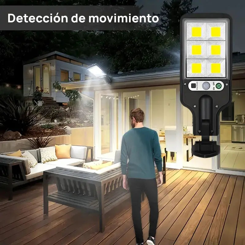 Juego de 4 luces solares LED para exteriores con 120 focos, control remoto, sensor de movimiento y tres modos de iluminación eficiente