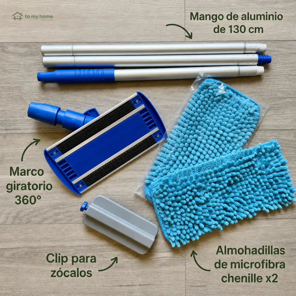 Trapeador para zoclos con mango ajustable de 178 cm y microfibra lavable para limpiar pisos, bordes y pelo de mascota sin agacharte