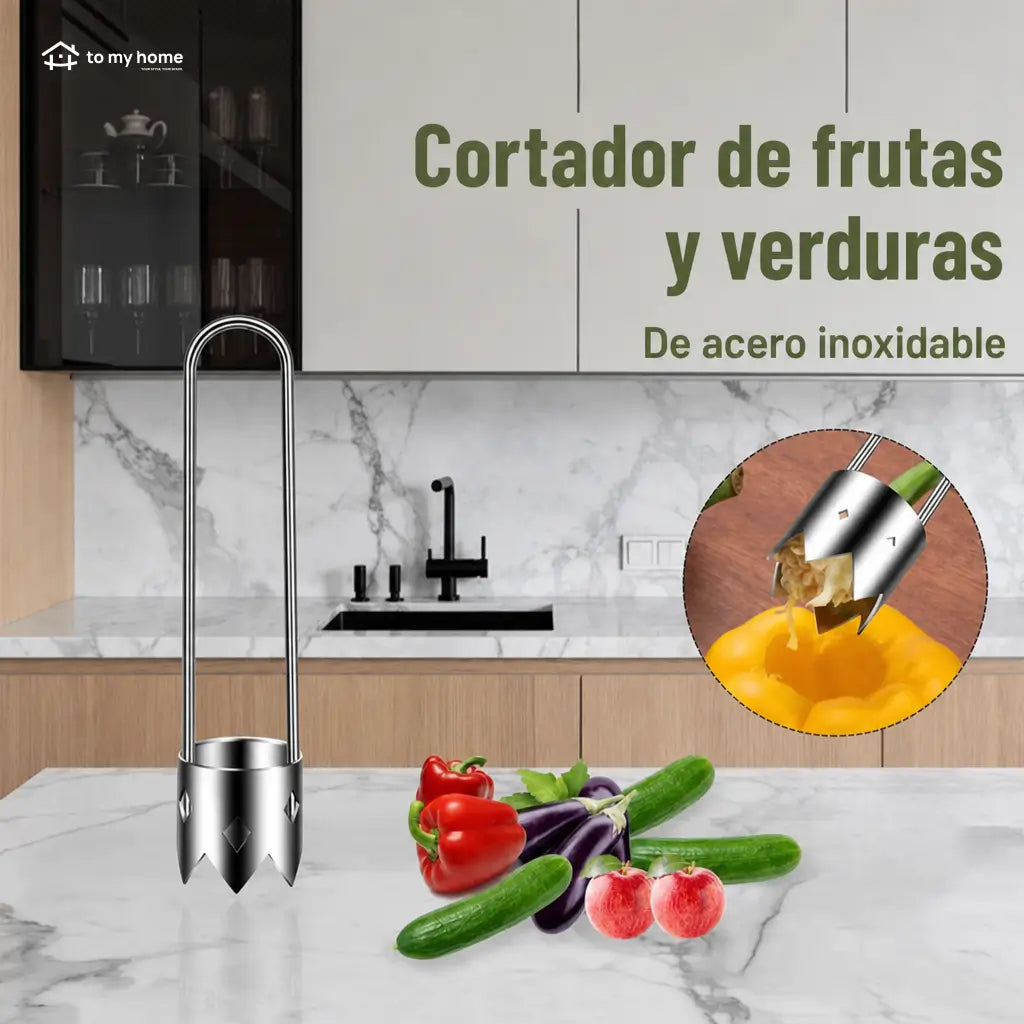 Set de 2 descorazonadores de acero inoxidable con mango ergonómico para pimientos, frutas y verduras en cocina diaria preparación rápida y limpia