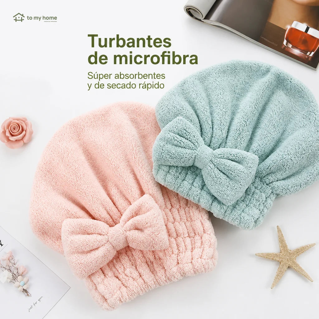 Set de 2 gorros absorbentes para secar cabello con moño, toalla suave reutilizable para ducha y rutina de viaje diaria femenina