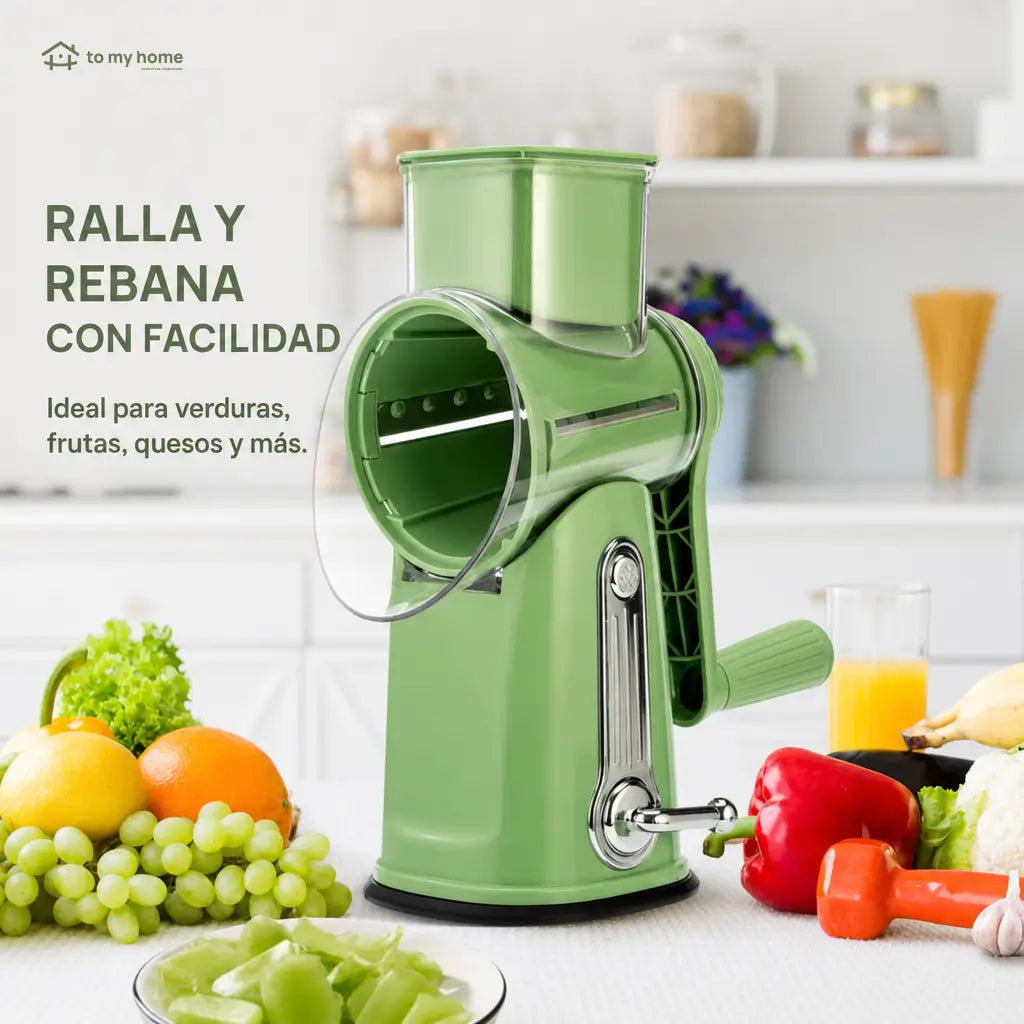 Rallador rotativo de queso con 5 cuchillas intercambiables y base de succión para verduras, frutas y cocina diaria segura en casa