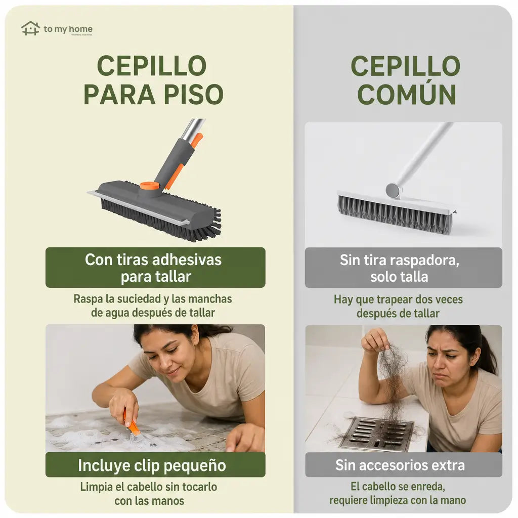 Cepillo limpiador de pisos 3 en 1 con mango ajustable, cerdas rígidas y jalador para baño, cocina, patio y cochera