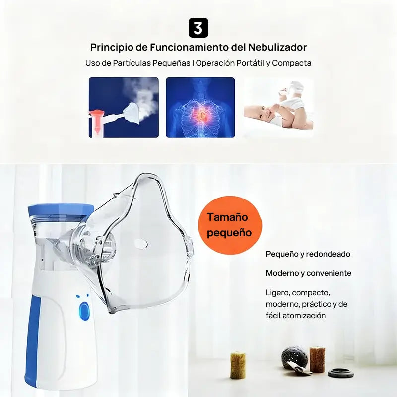 Nebulizador ultrasónico portátil recargable para adultos y niños, con dos modos de uso y función de autolimpieza, alivio rápido y seguro