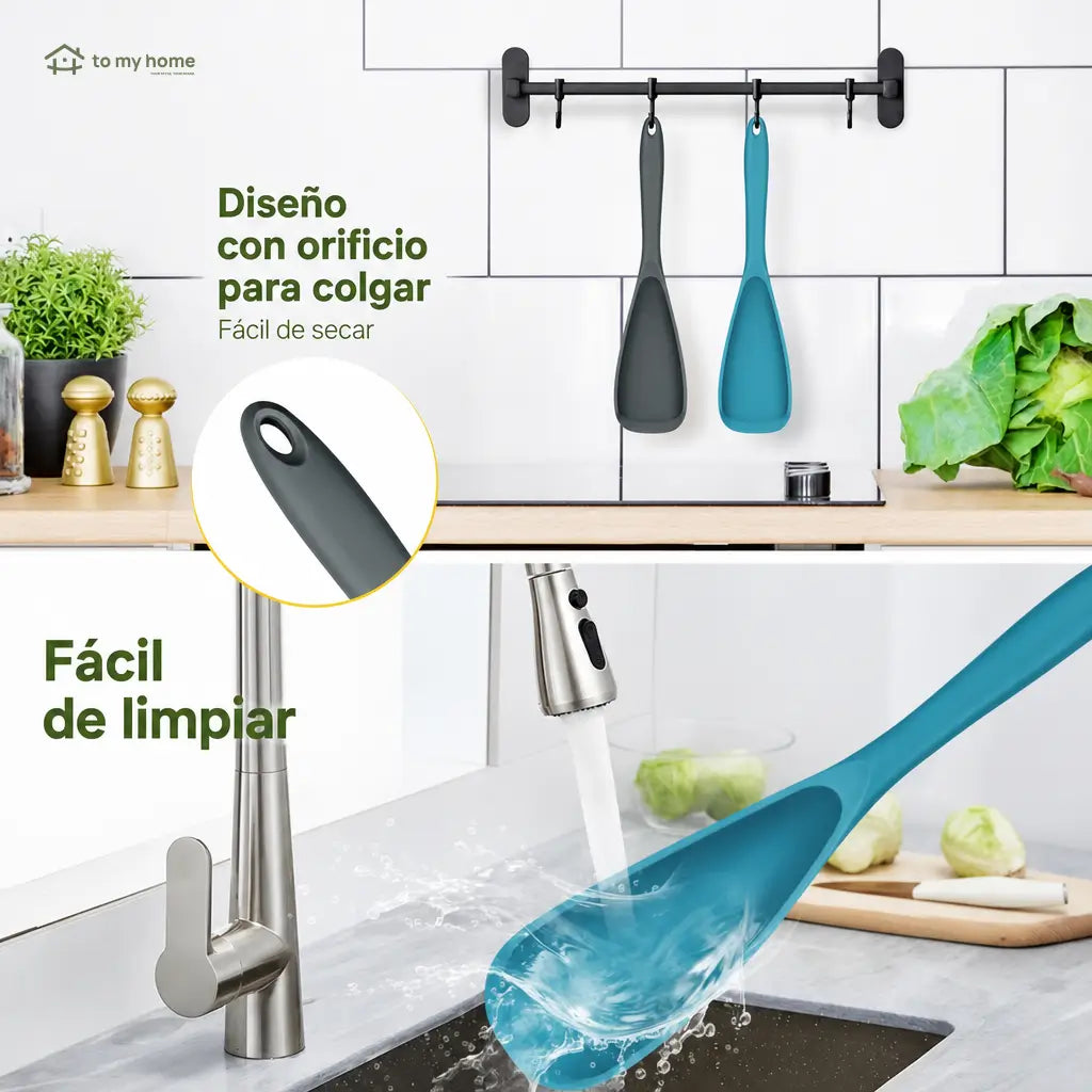 Cucharas Espátula de Silicón Grado Alimenticio, Paquete de 2, para Sartenes Antiadherentes